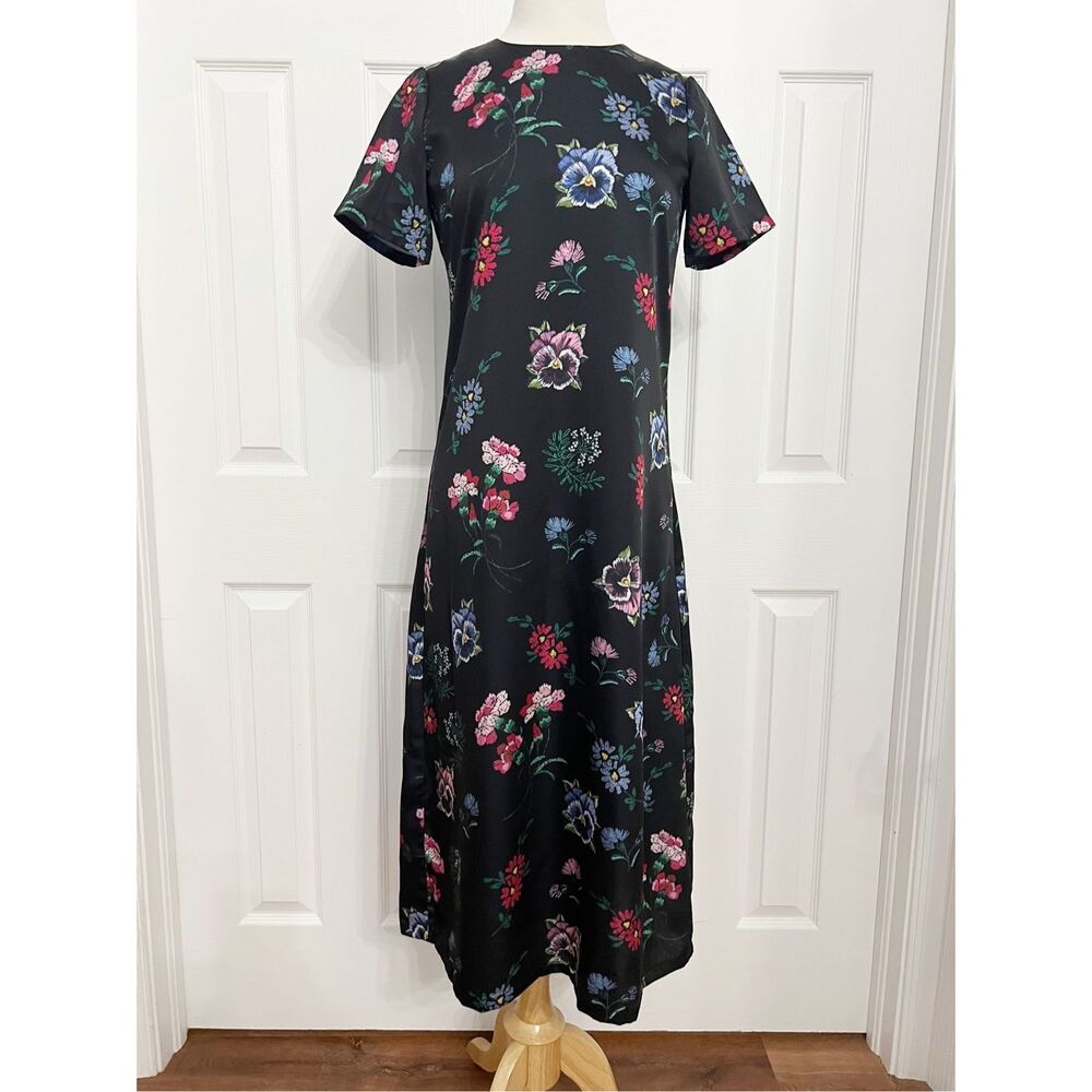 Tuckernuck Hyacinth House Womens Black Floral Silky Riley Maxi Dress Size XS